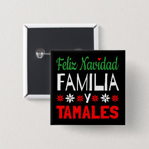 Bóton Quadrado 5.08cm Feliz Navidad Familia Y Tamales