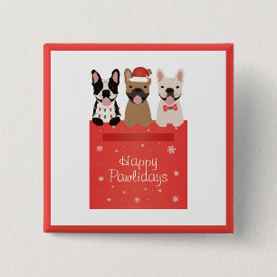 Bóton Quadrado 5.08cm Feliz Pawlidays Bulldogs Franceses