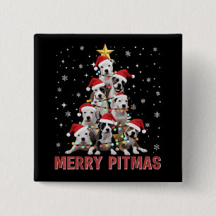 Bóton Quadrado 5.08cm Feliz Pitmas Pitbull Árvore de Natal Feio Cachorro