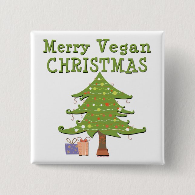 Bóton Quadrado 5.08cm Feliz Vegan Natal (Frente)