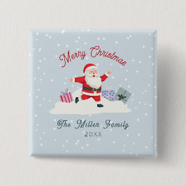 Bóton Quadrado 5.08cm Felizes Papais noeis, azul claro Natal