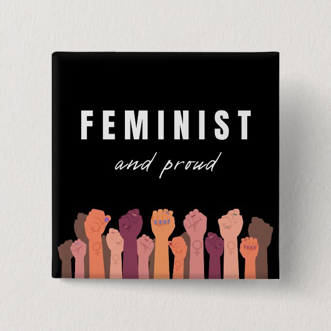 Bóton Quadrado 5.08cm Feminista E Orgulhosa (Frente)
