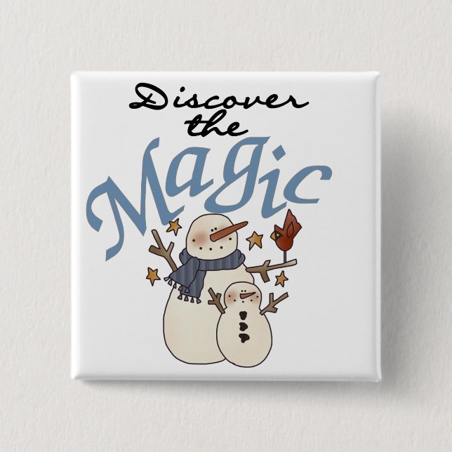 Bóton Quadrado 5.08cm Feriado de Natal Mágico do Snowman (Frente)