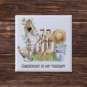 Bóton Quadrado 5.08cm Ferramentas de Jardinagem Floral de Aquarela e Cit