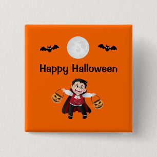 Bóton Quadrado 5.08cm Festa Colorida Laranja Saltando Halloween Kids