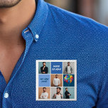Bóton Quadrado 5.08cm Festa de Aniversário Azul Personalizado de Colagem<br><div class="desc">Botão de festa de aniversário personalizado legal com uma colagem de 6 modelos de fotos de um homem e seu nome nos quadrados azuis ao lado de balões divertidos. Uma decoração de Feliz Aniversário,  fofa e personalizada para um menino ou adolescente.</div>