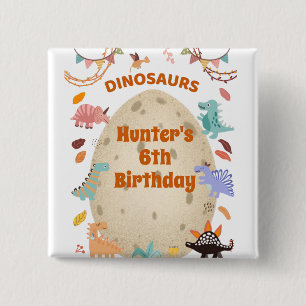 Bóton Quadrado 5.08cm Festa de aniversário de dinossauro com Ovo de Dino