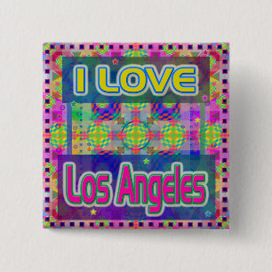 Bóton Quadrado 5.08cm Festa de Cores: Botão "EU AMO Los Angeles"