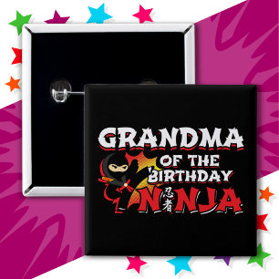 Bóton Quadrado 5.08cm Festa de Estilos de BD Vovó de Aniversário Ninja