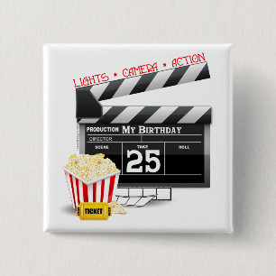 Bóton Quadrado 5.08cm Festa de Filme de Hollywood de 25 Birthday