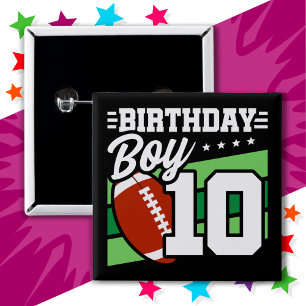 Bóton Quadrado 5.08cm Festa de Futebol de 10 anos Tema do 10º Aniversári