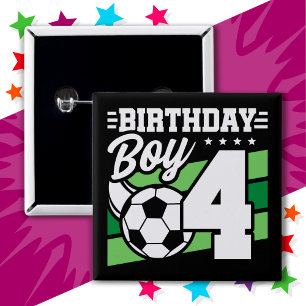Bóton Quadrado 5.08cm Festa de futebol de 4 anos, 4 aniversariante