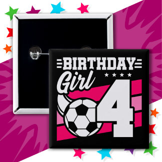 Bóton Quadrado 5.08cm Festa de futebol de 4 anos Festa de 4 aniversários