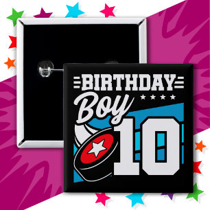 Bóton Quadrado 5.08cm Festa de Hóquei de 10 Anos Tema 10º Aniversário