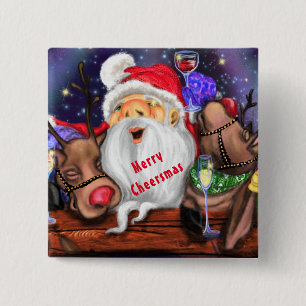 Bóton Quadrado 5.08cm Festa de Natal Engraçada para Papais noeis e Rebe