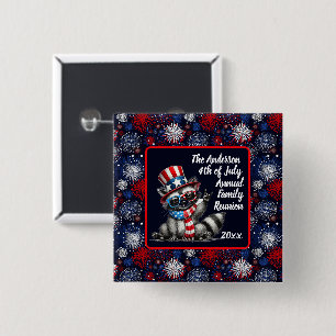 Bóton Quadrado 5.08cm Festa Patriótica Personalizável Raccoon 4 de julho