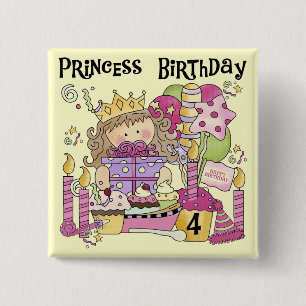 Bóton Quadrado 5.08cm Festa Princesa 4º Aniversário Camisetas e presente