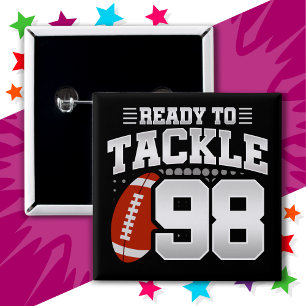 Bóton Quadrado 5.08cm Festa Tackle de Futebol de 98 anos; 98.o aniversár