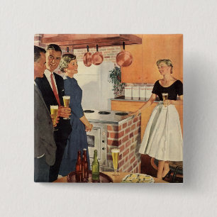 Bóton Quadrado 5.08cm Festa Vintage na Cozinha, Cerveja e Aperitivos