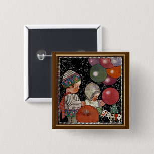 Bóton Quadrado 5.08cm Festas de aniversário para crianças em vintage, ba