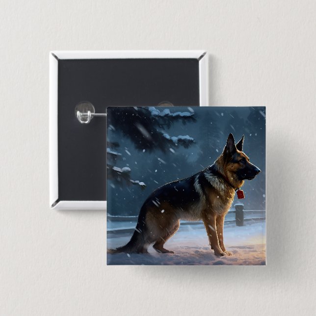 Bóton Quadrado 5.08cm FESTIE german shepherd Natal (Frente & Verso)