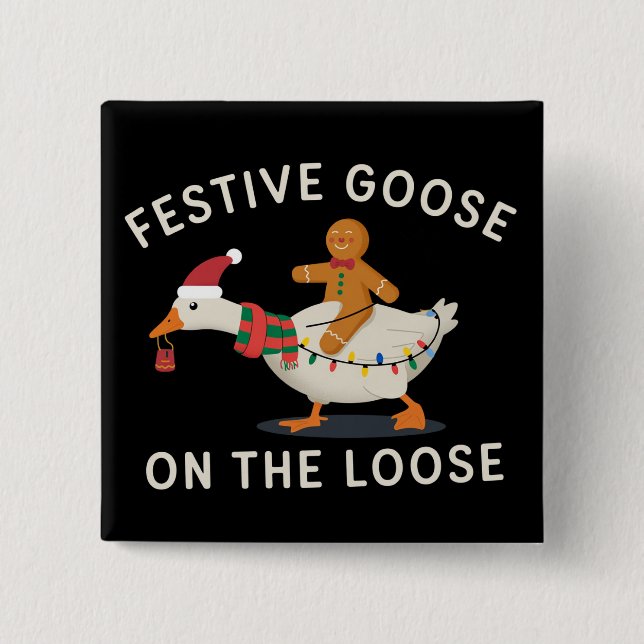 Bóton Quadrado 5.08cm Festive Goose On The Loose Christmas Gingerbread  (Frente)