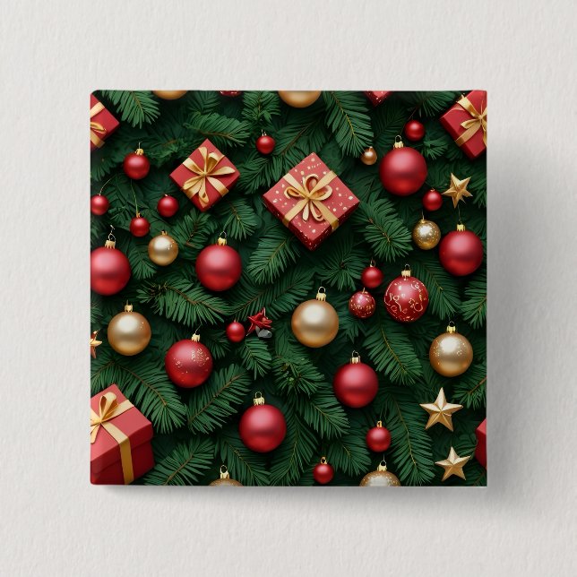 Bóton Quadrado 5.08cm "Festive Joy — Red & Gold Christmas Magic" (Frente)
