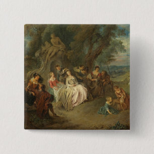 Bóton Quadrado 5.08cm Fête Champêtre, C. 1730 (óleo em canvas)