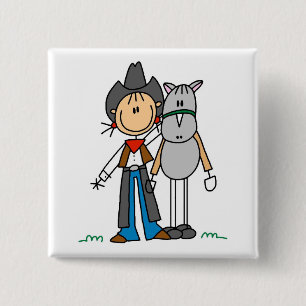 Bóton Quadrado 5.08cm Figura vaqueira da vara com camiseta do cavalo