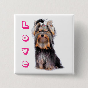 Bóton Quadrado 5.08cm Filhote de cachorro Yorkshire Terrier Rosa Amor Yo