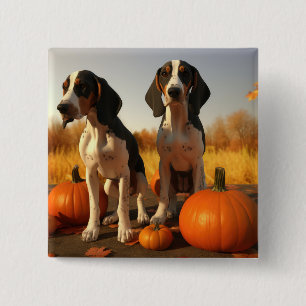 Bóton Quadrado 5.08cm Filhote de Treeing Walker Coonhound Outono Abóbora