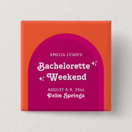 Bóton Quadrado 5.08cm Fim de Semana da Bachelorette Retro Pink & Orange