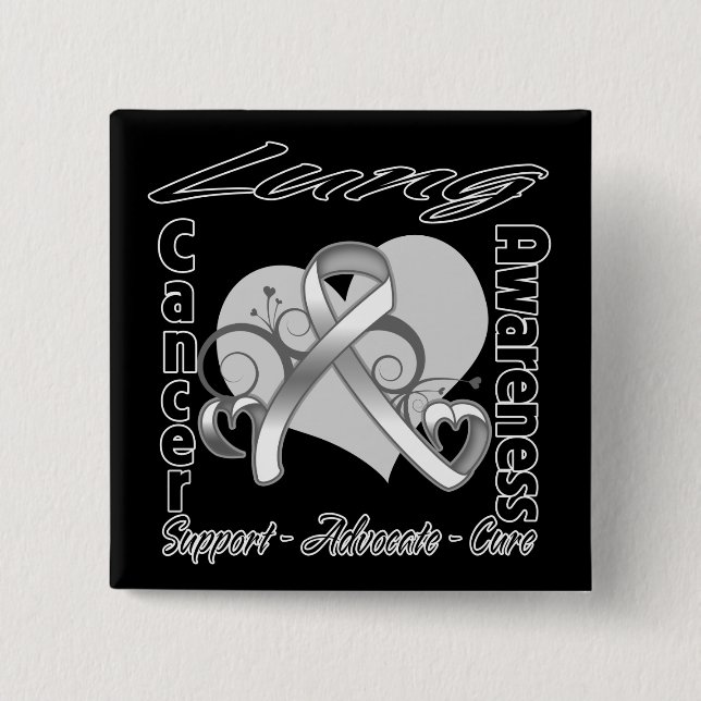 Bóton Quadrado 5.08cm Fita do Coração - Consciência do Cancer Pulmonar (Frente)