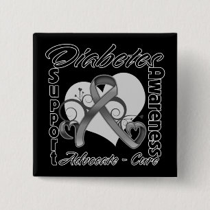 Bóton Quadrado 5.08cm Fita do coração - consciência do diabetes