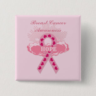 Bóton Quadrado 5.08cm Fita Rosa Do Botão Rosa Da Esperança