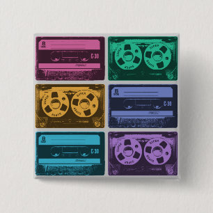Bóton Quadrado 5.08cm Fitas Cassete Coloridas Retro
