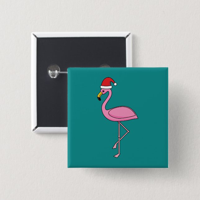 Bóton Quadrado 5.08cm Flamingo de Natal com Santa Hat (Frente & Verso)
