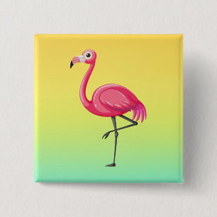 Bóton Quadrado 5.08cm Flamingo em Estilo Cartoon-23654