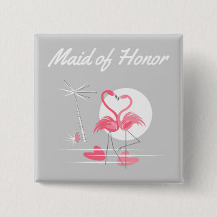 Bóton Quadrado 5.08cm Flamingo Love Madrinha de casamento