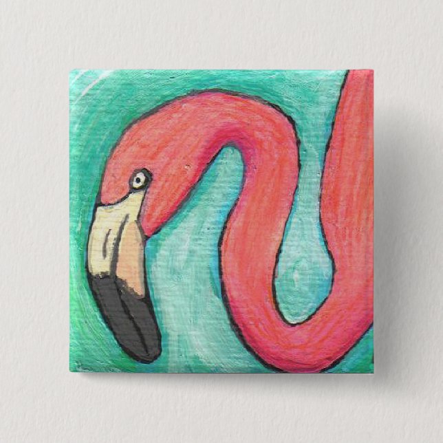 Bóton Quadrado 5.08cm Flamingo rosa - botão tropical (Frente)