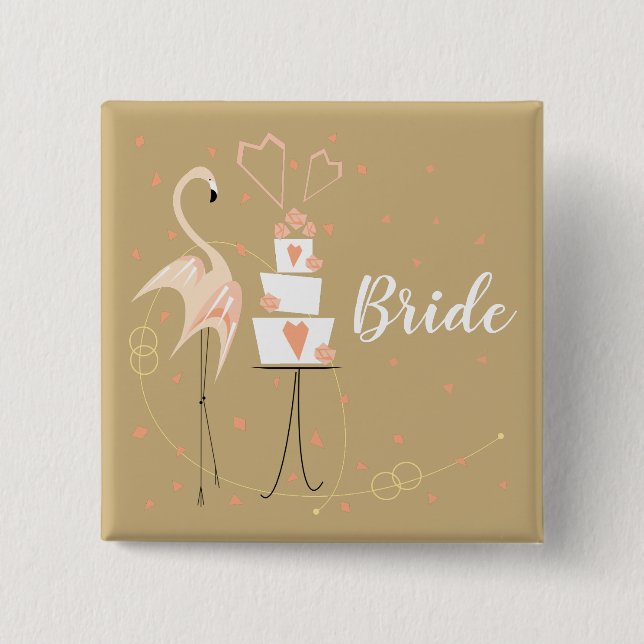 Bóton Quadrado 5.08cm Flamingo Wedding Bride (Frente)