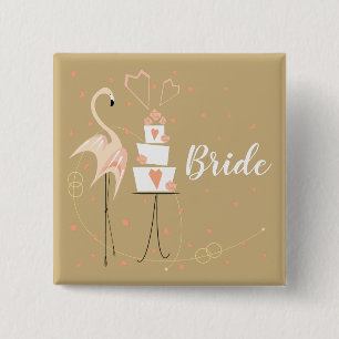 Bóton Quadrado 5.08cm Flamingo Wedding Bride