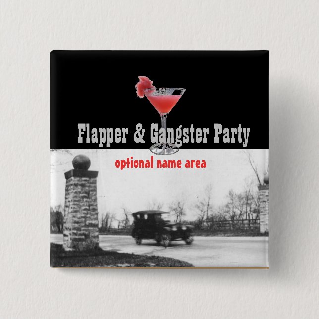 Bóton Quadrado 5.08cm Flapper e Gangster da Rua 20 (Frente)