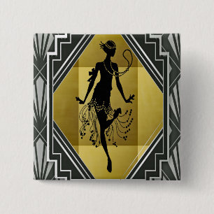 Bóton Quadrado 5.08cm flapper girl button