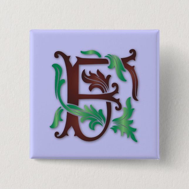 Bóton Quadrado 5.08cm Fleur-de-lis F Monograma (Frente)
