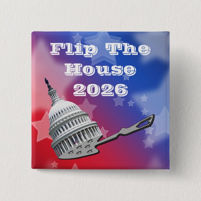Bóton Quadrado 5.08cm Flip The House Vote Blue 2026 (Frente)