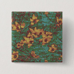 Bóton Quadrado 5.08cm Flor amarela contra o teste padrão 2 da camuflage