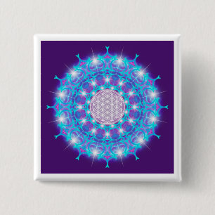 Bóton Quadrado 5.08cm FLOR DA LIFE/Blume des Lebens Estrelas Mandala