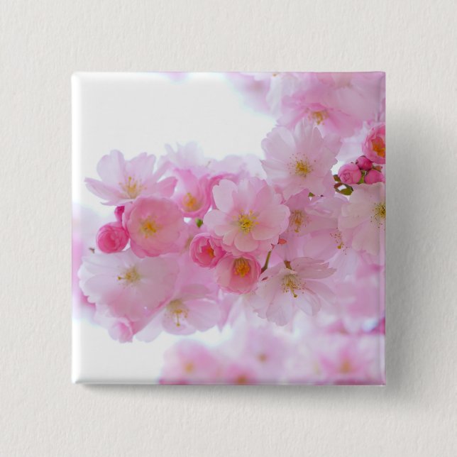 Bóton Quadrado 5.08cm Flor de árvore de cereja japonesa (Frente)