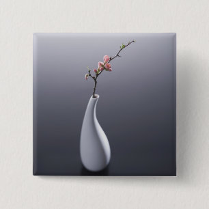 Bóton Quadrado 5.08cm Flor de cerejeira no vaso